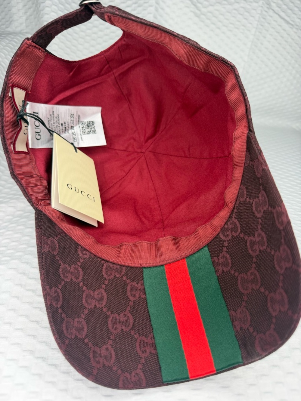 UNISEX GUCCI GG MONOGRAM CANVAS BASEBALL CAP BURGUNDY ADJUSTABLE HAT - Picture 4 of 5